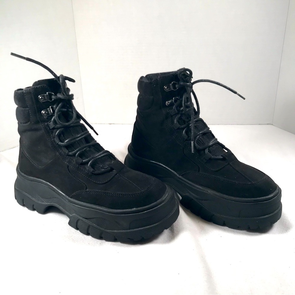 ASOS Design  Lace Up Black Faux Nubuck Chunky Sole Ankle Boots